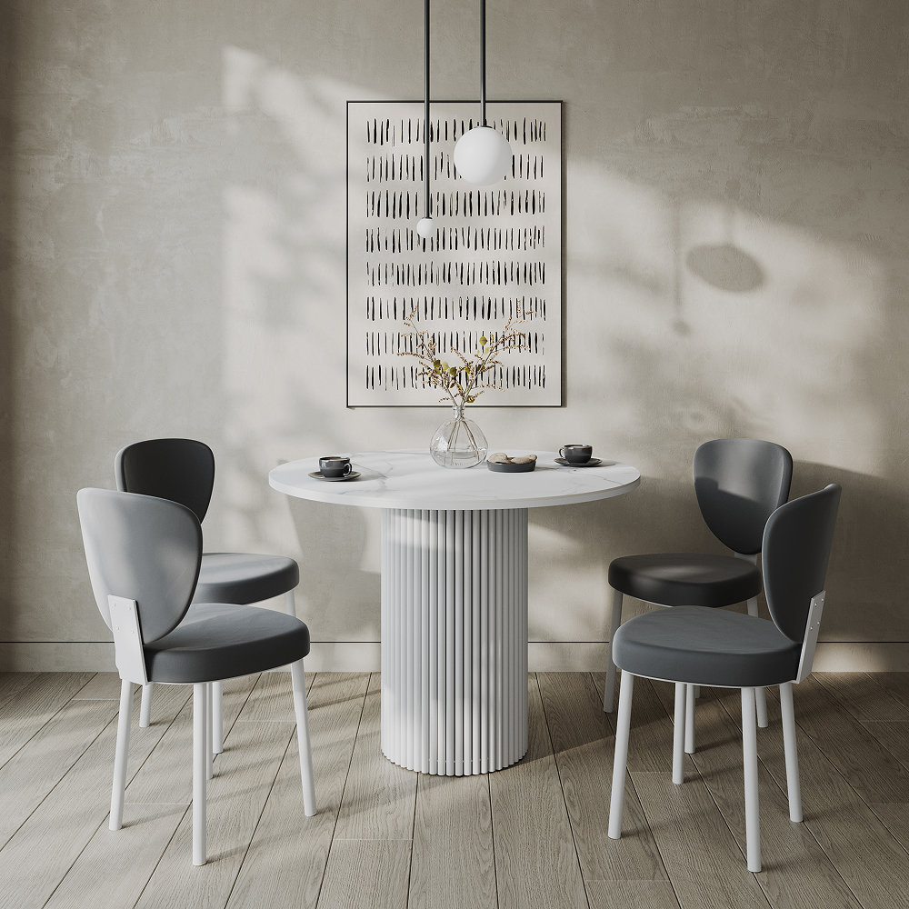 Обеденный стол белый TRUBIS Stone L D100 см