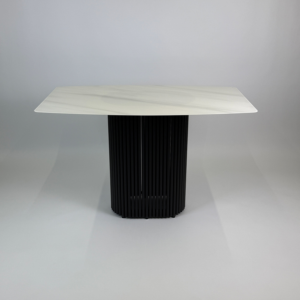 Обеденный стол TRUBIS Wood+Glass с фотопечатью под светлый мрамор, 120 х 71.5 см