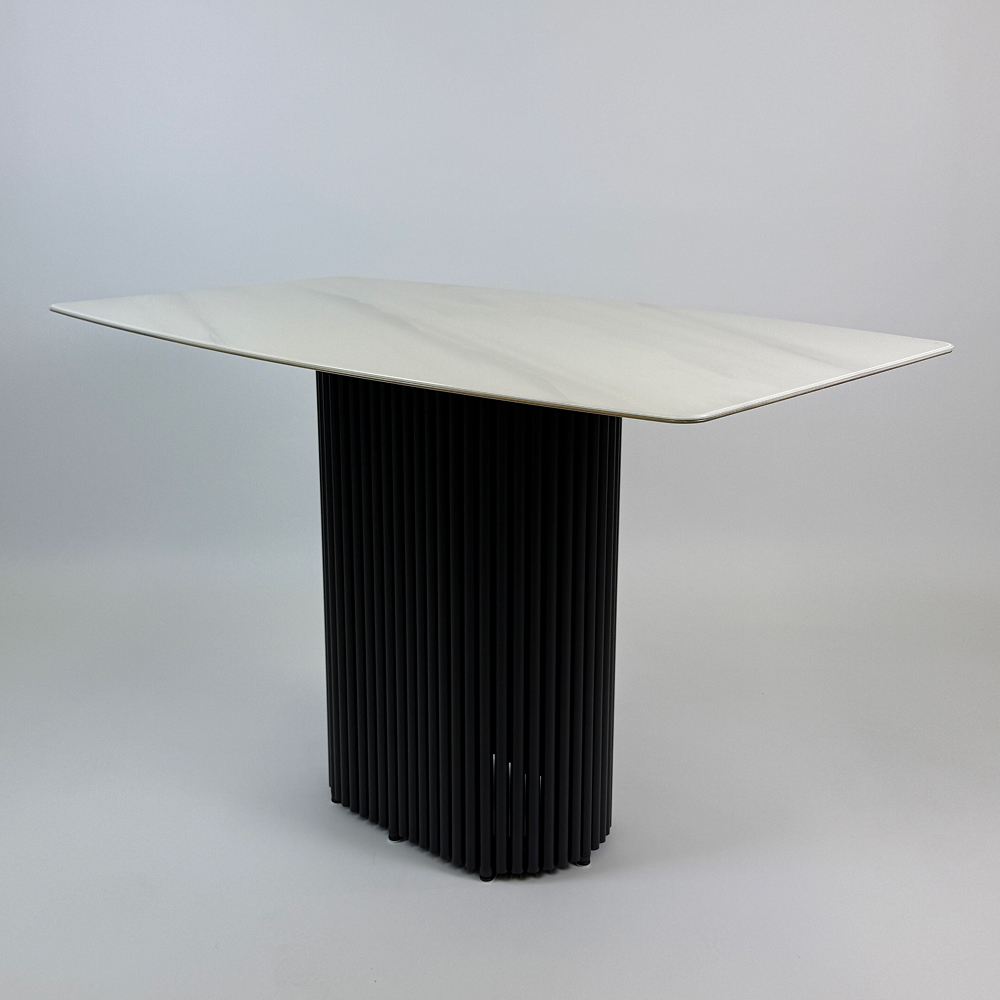 Обеденный стол TRUBIS Wood+Glass с фотопечатью под светлый мрамор, 120 х 71.5 см